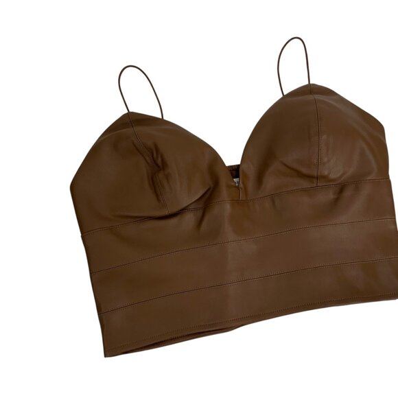 Brown Faux Leather Crop Top With Spaghetti Straps - Size M By Versona - Picture 10 of 11